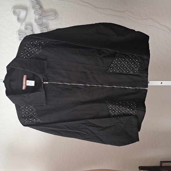 Tudor Court Haband Star-Studded Denim Jean Jacket 100% Cotton Black Size Large - Picture 2 of 8